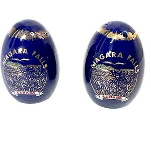Salt‎ and Pepper Shakers Niagara Falls Canada Ceramic Egg Cobalt Blue